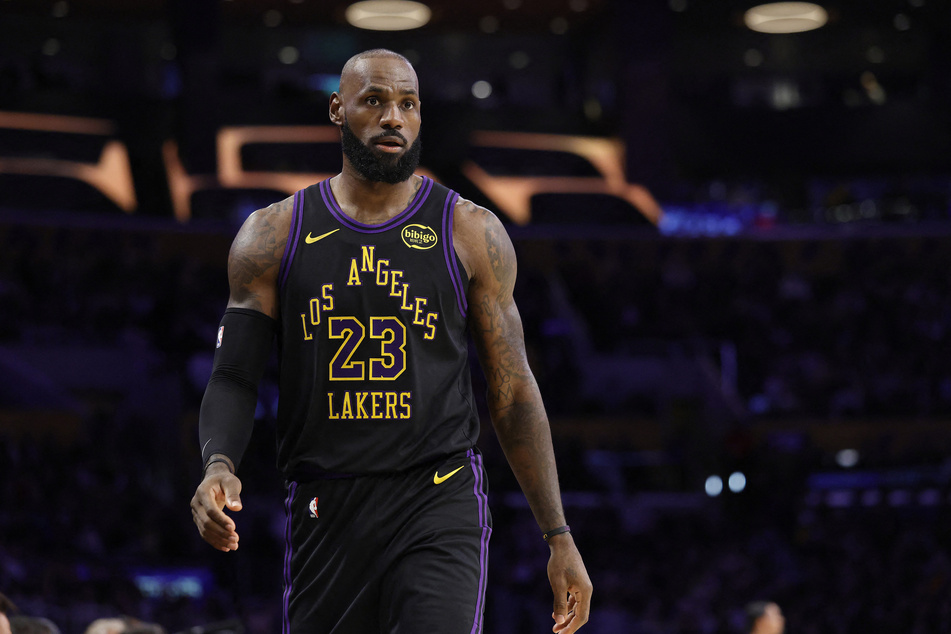 Lebron James of the Los Angeles Lakers on court against the Detroit Pistons in the second half at Crypto.com Arena on December 30, 2025.