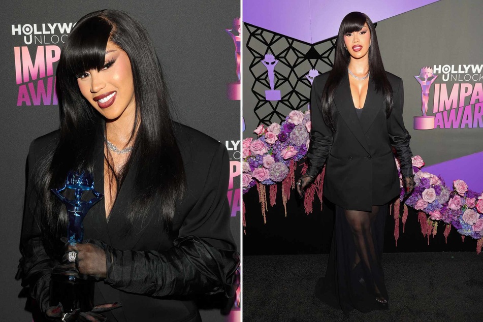 Rapper Cardi B took to the red carpet in a sleek all-black ensemble for Friday's Hollywood Unlocked 2024 Inspiration Awards.