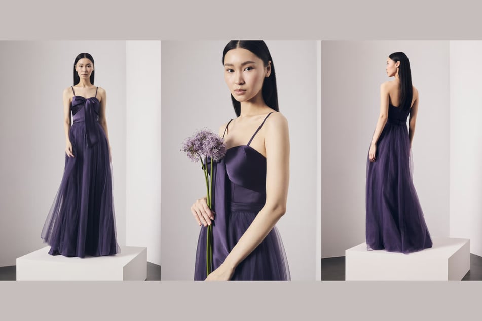 Vera Wang Satin and Tulle Bow Bodice A-Line Dress