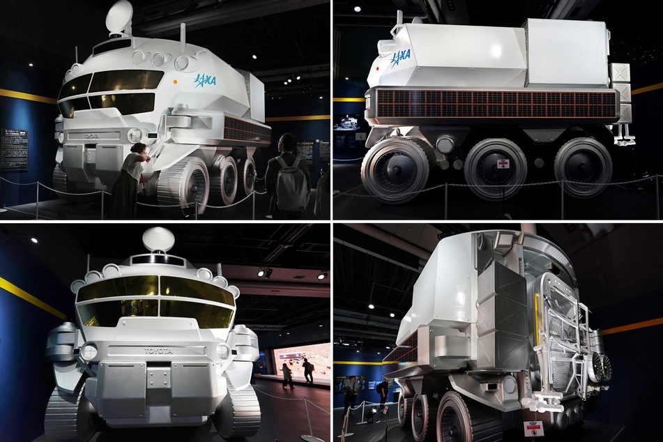 The world's first full-scale model of the crewed pressurized lunar rover, to be used in the Artemis Moon exploration program led by NASA, is displayed during a press preview at the National Museum of Emerging Science and Innovation in Tokyo on July 11, 2025.