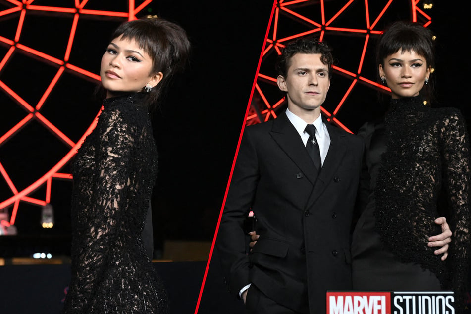Zendaya debuts bold new bangs and goth-chic look for Spider-Man press with Tom Holland