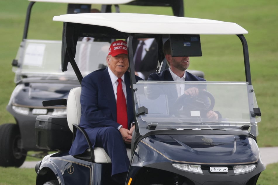 Donald Trump hit the golf course ahead of a candlelight dinner Friday despite global turmoil over his tariff plans