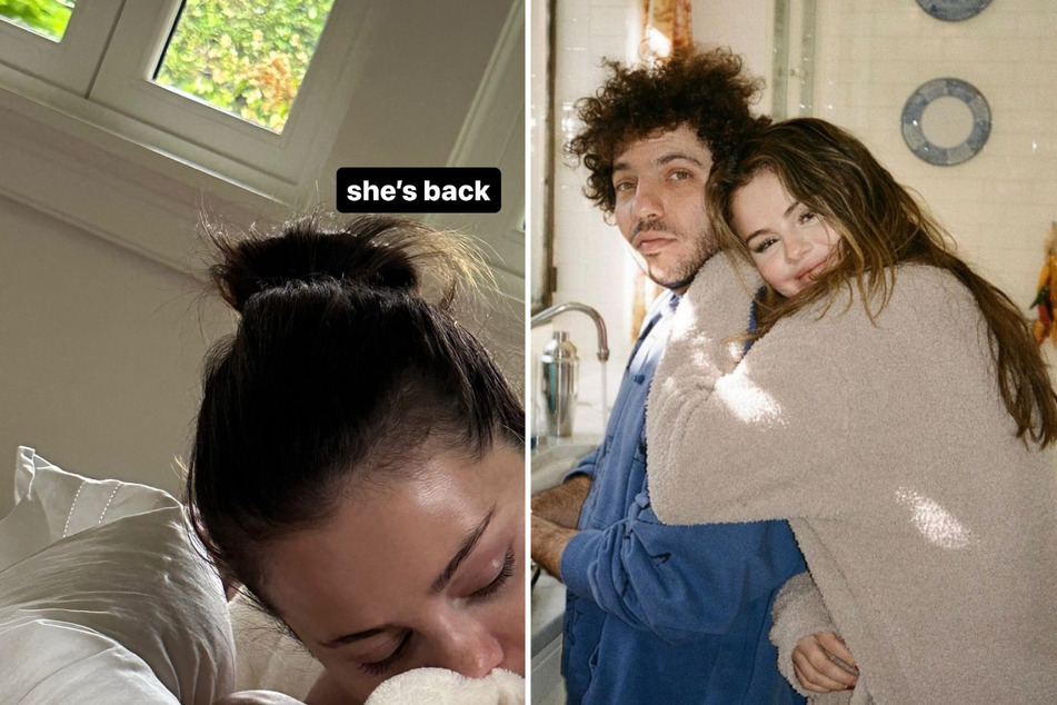Selena Gomez reunited with her boyfriend, Benny Blanco (c.), after weeks of busy travel for her acting career.