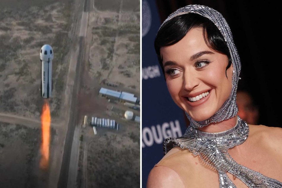 Katy Perry (r.) completed a brief foray into space Monday, roaring to the edge of the cosmos with an all-women crew on one of billionaire Jeff Bezos's rockets.