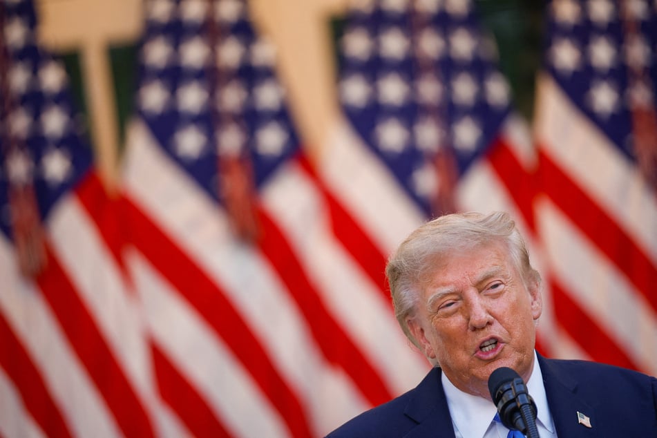 President Donald Trump speaks as he hosts a dinner in the Rose Garden at the White House on September 2, 2026.