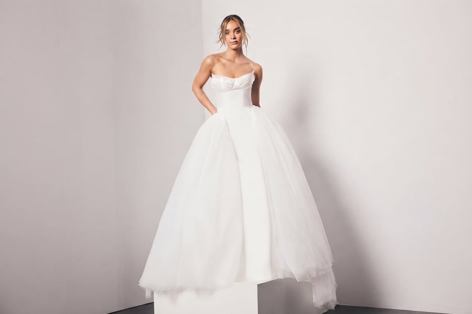 Vera Wang Drop Waist Satin and Tulle Ball Gown