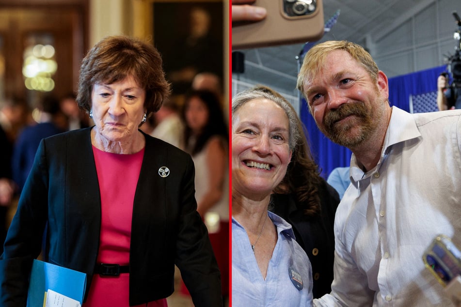Incumbent Maine Senator Susan Collins (l.) reportedly spent $100 million on a new attack ad campaign against her opponent, Graham Platner.