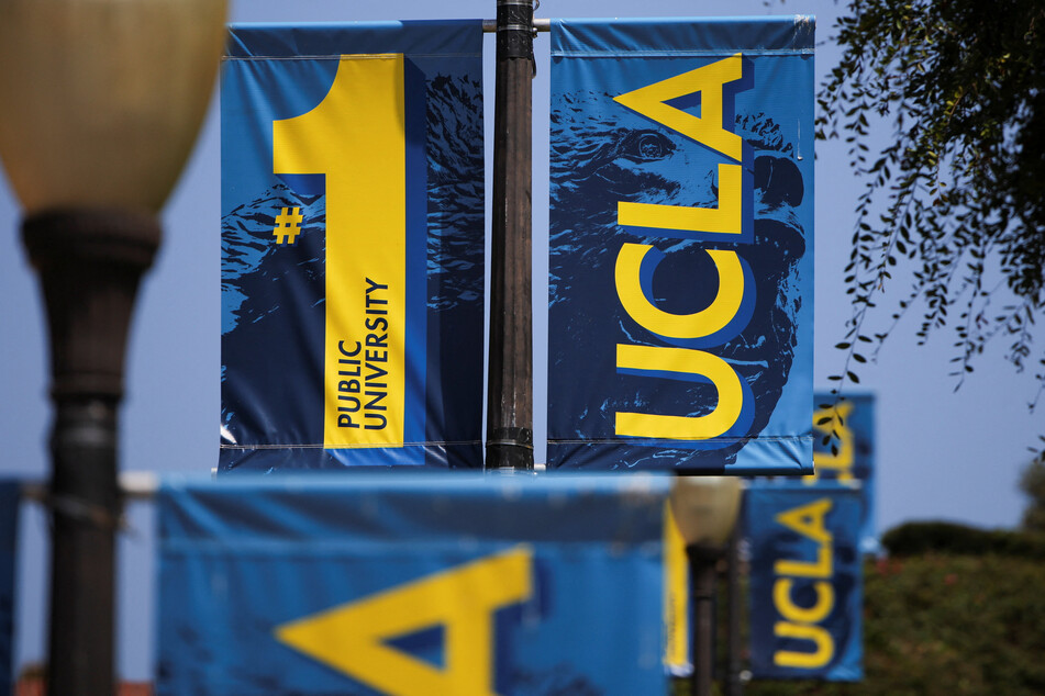 Banners hang at the University of California Los Angeles (UCLA) campus in California.