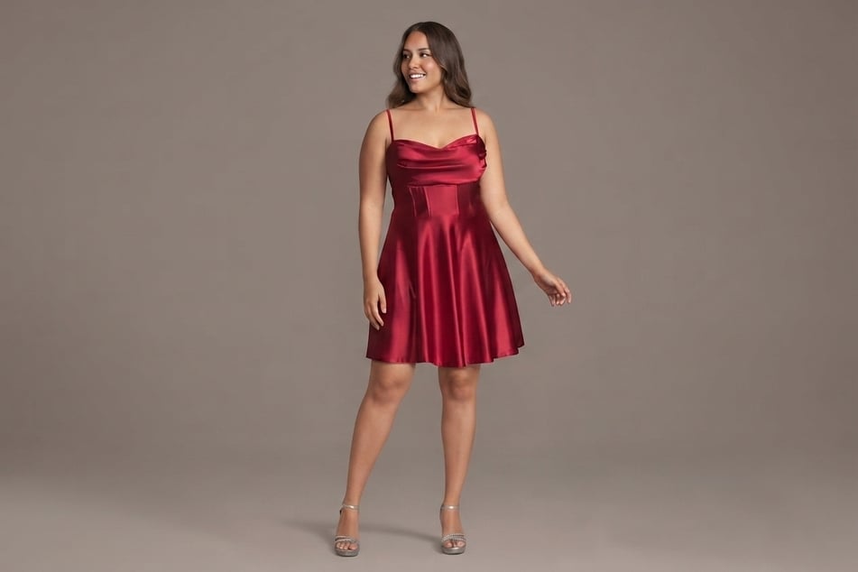 Minimalist Chic: Cowl Neckline Short Satin A-Line Dress