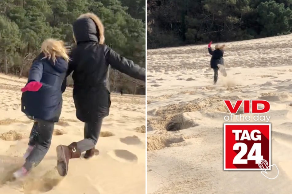 Viral Video of the Day for June 25, 2025: Girl can't stop running down dune before epic crash!