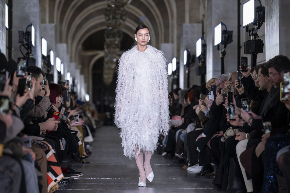 Model Irina Shayk walks the runway for the Tory Burch show during New York Fashion Week on Monday in New York.