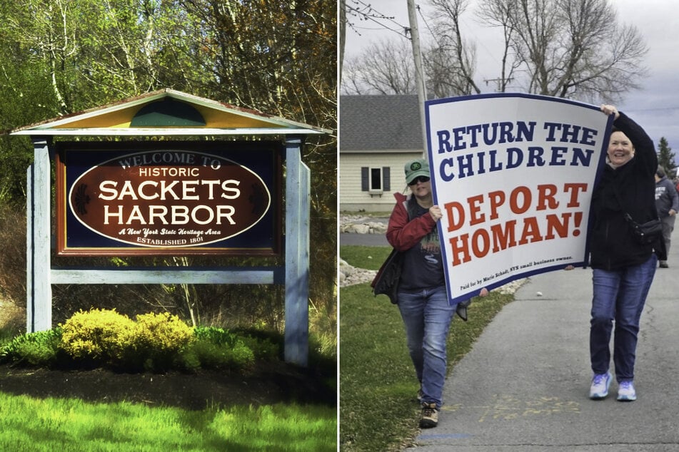 Demonstrators on Saturday marched to the Sackets Harbor home of the Trump administration's border czar, Tom Homan, to demand the release of a mother and her three children detained by ICE: