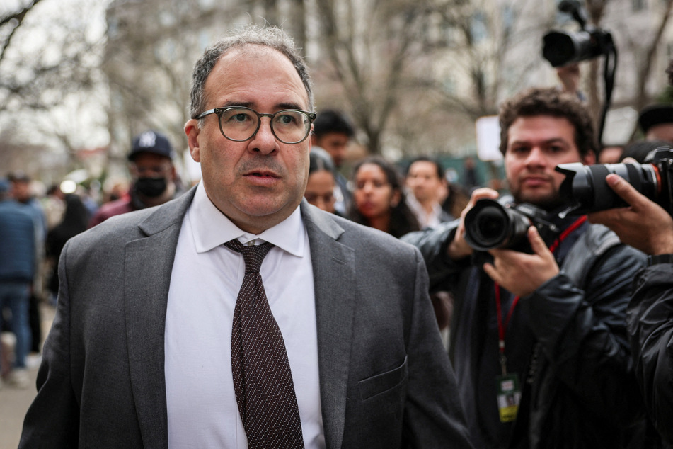 Defense attorney Baher Azmy leaves after a press conference on the day of a hearing on the detention of Mahmoud Khalil, outside the Federal Courthouse in Newark, New Jersey, on March 28, 2025.