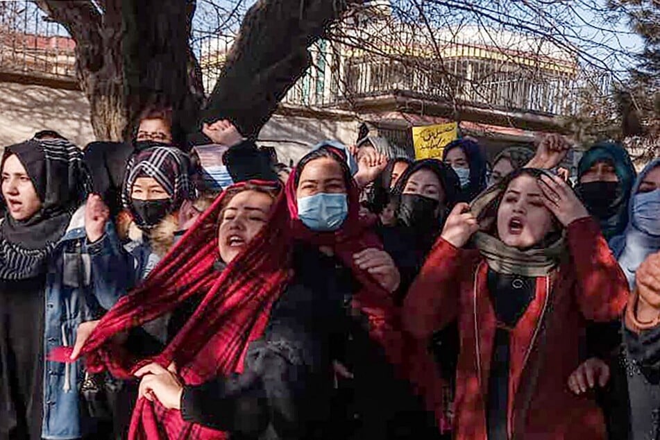 Women in Kabul protest against Taliban ban on girls attending school