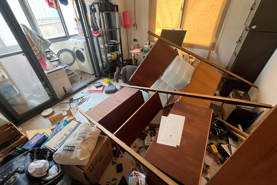An apartment in New Taipei City, Taiwan, is damaged following an earthquake offshore.