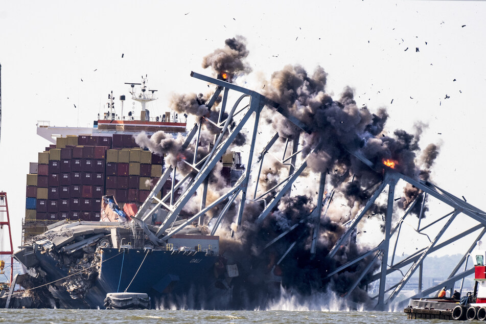 Baltimore authorities demolished parts of the collapsed Francis Scott Key bridge on Monday, freeing the cargo ship trapped in its ruins.