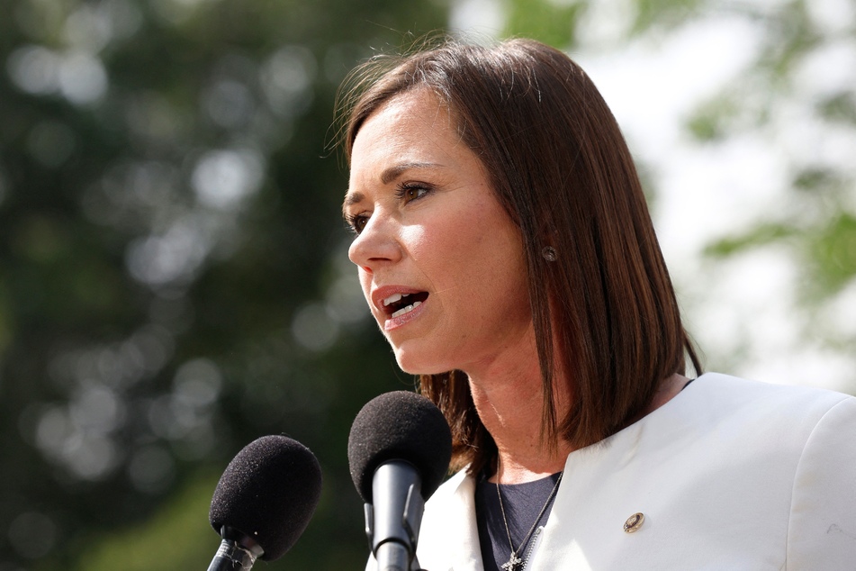 Senator Katie Britt of Alabama speaking on border security during a press conference in Washington DC on May 11, 2023.