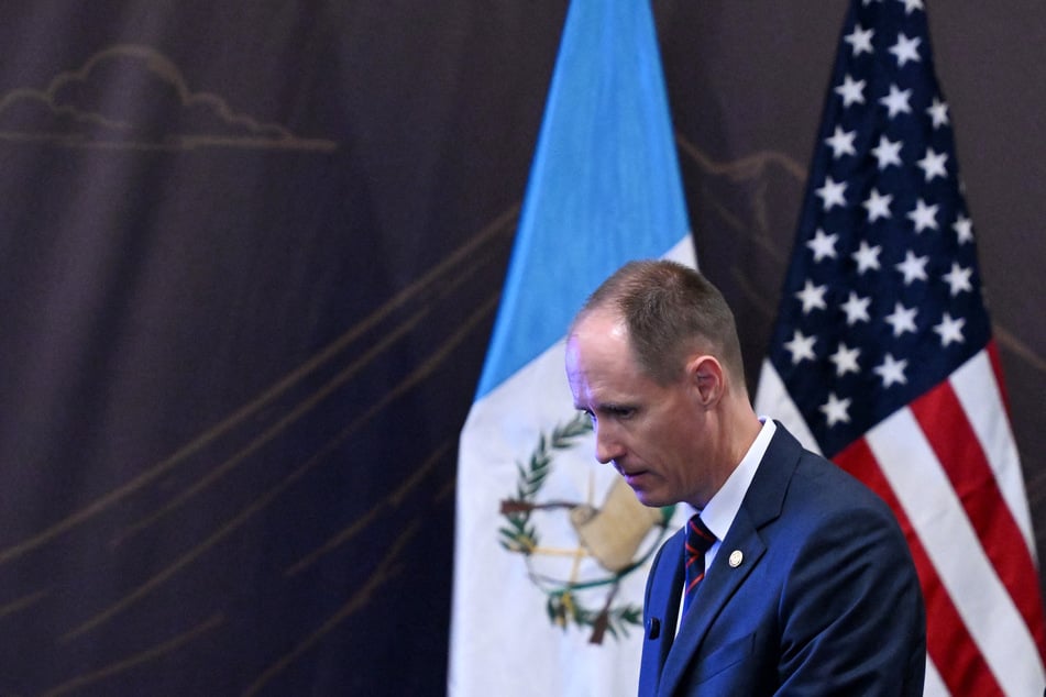 Acting Deputy Assistant Attorney General Brian Skaret leaves a joint press conference with Guatemalan and US authorities on Tuesday. The two countries had announce historic cooperation on combating crime cartels.