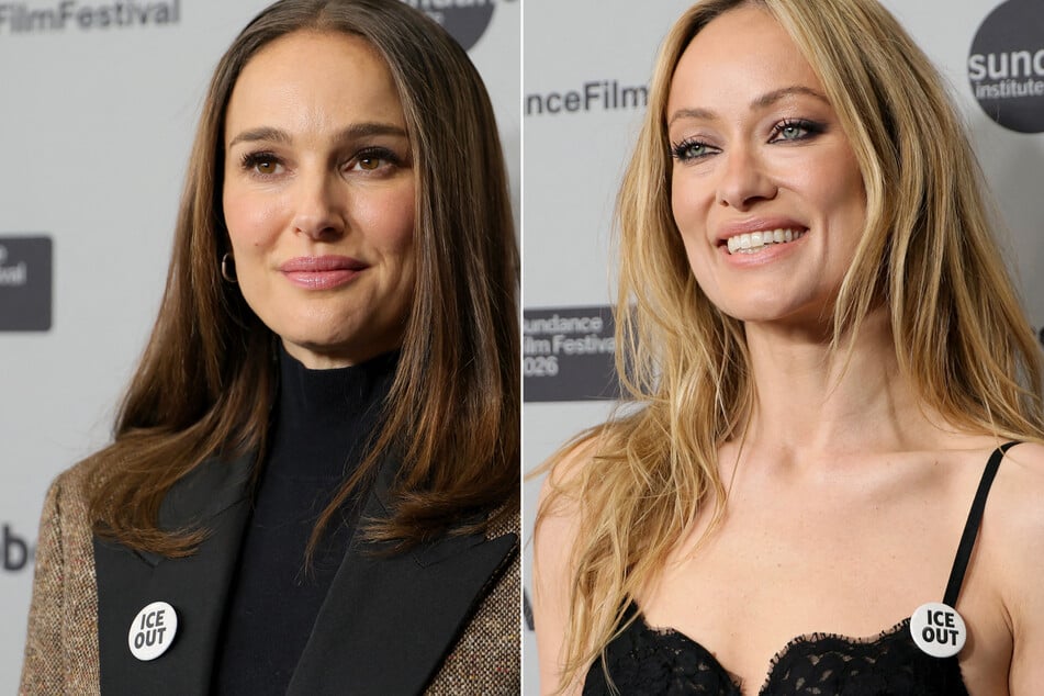 Several stars at Sundance, including Natalie Portman (l.) and Olivia Wilde, wore pins condemning the ongoing ICE raids.