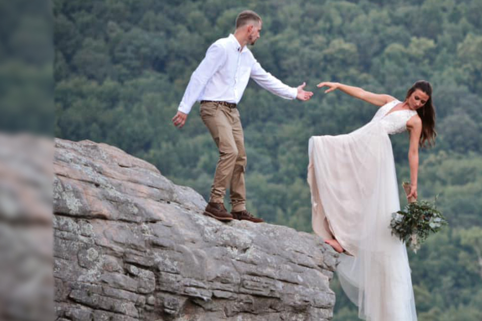 Brave bride stages heart-stopping wedding photo shoot