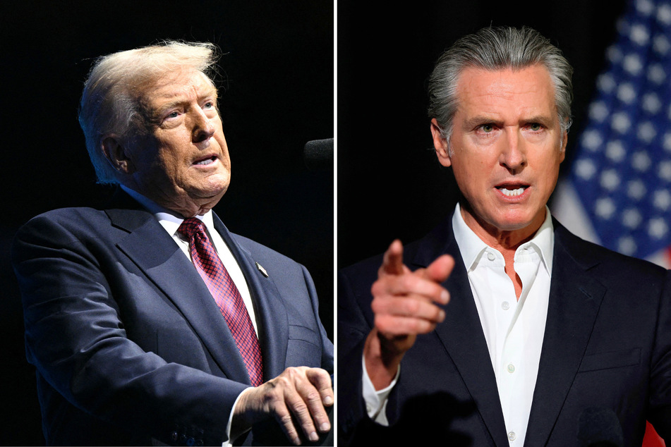 During a recent speech, Governor Gavin Newsom (r.) criticized President Donald Trump and the Republican Party's controversial redistricting efforts.