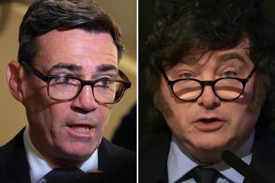 Argentinian President Javier Milei's (r) comments about the Falkland Islands drew outrage from Prime Minister Andy Burnham's (l) government in London.