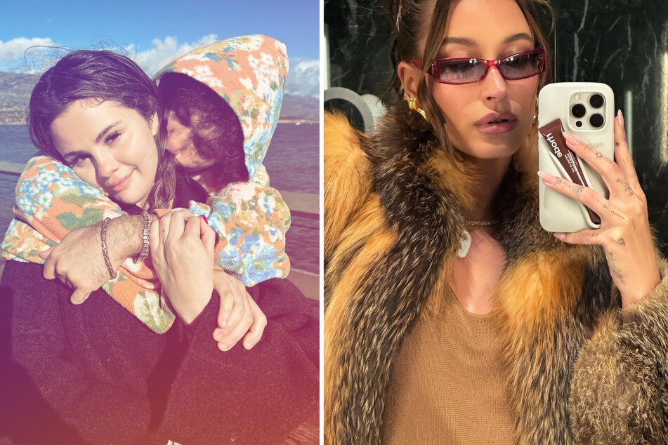 Selena Gomez's boyfriend, Benny Blanco, appeared to throw shade at Hailey Bieber (r.), who has long been pitted against the Hulu star.