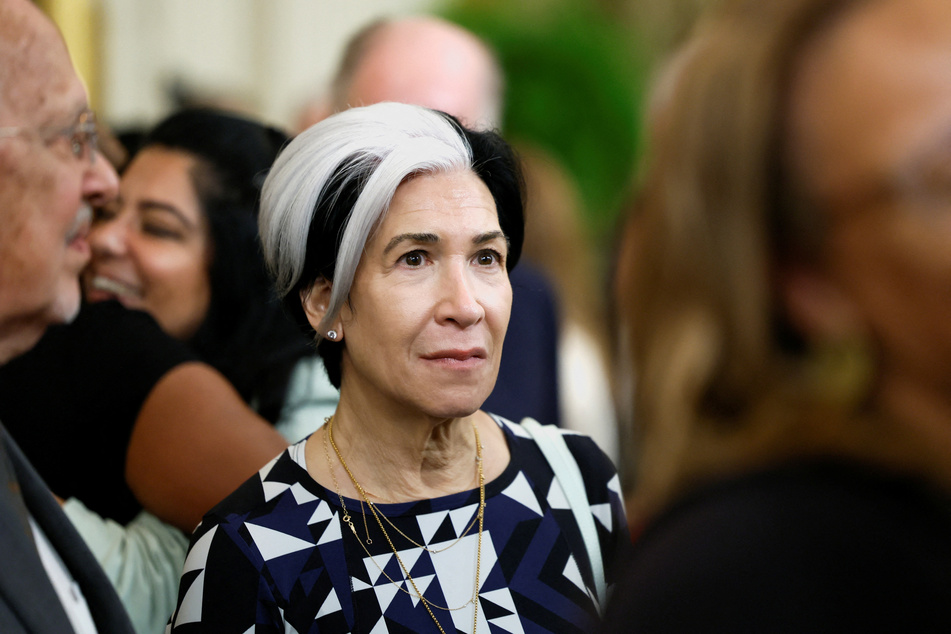 Artist Sharon Sprung, who painted the official White House portrait of former First Lady Michelle Obama, attends its unveiling ceremony.