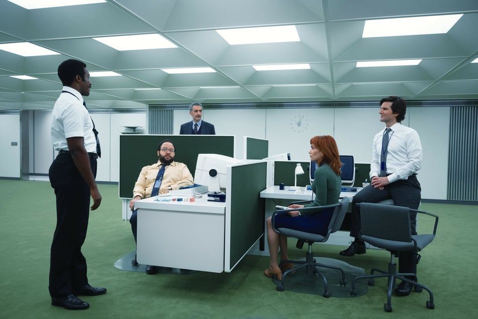 (From l. to r.) Tramell Tillman, Zach Cherry, John Turturro, Britt Lower, and Adam Scott shine in the new show Severance.