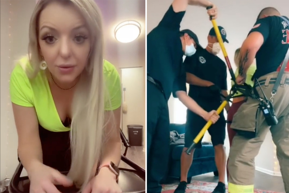 Fetish artist Sydney Jo (27) got herself into such a hopeless situation for a livestream that only the fire deparment could help.