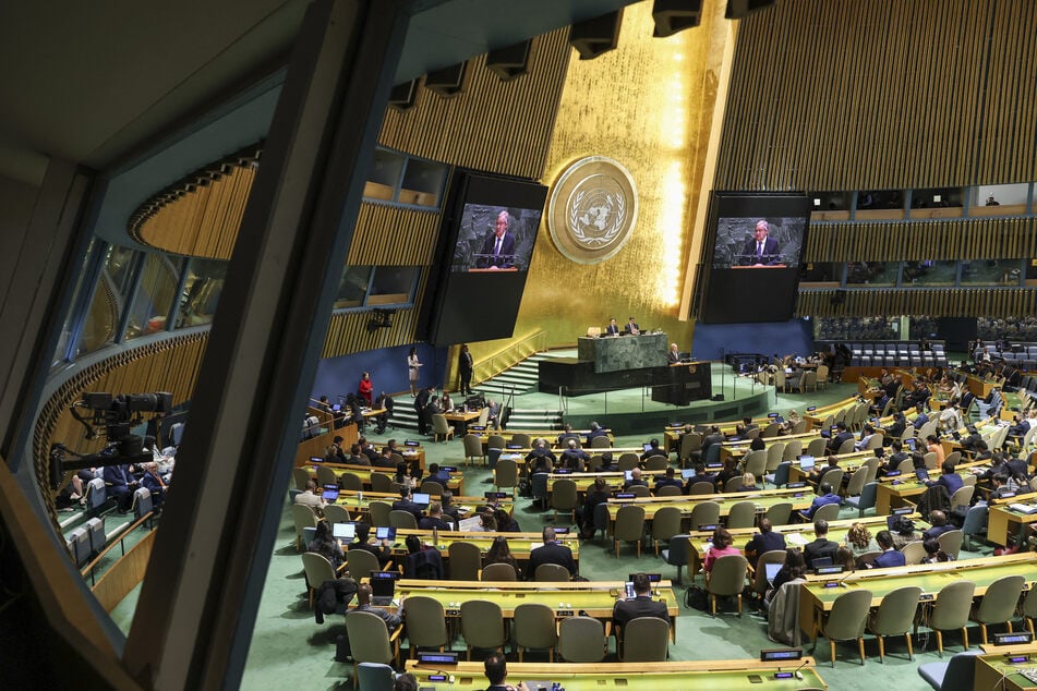 UN Secretary-General Antonio Guterres speaks during the 11th Review Conference of the Treaty on the Non-Proliferation of Nuclear Weapons (NPT) at the United Nations Headquarters in New York on April 27, 2026.