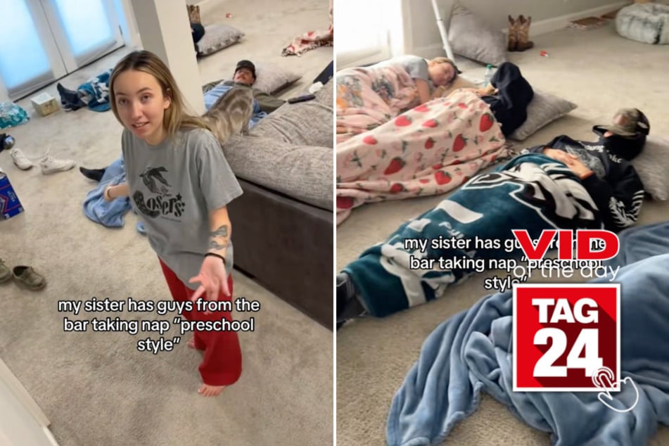Viral Video of the Day for March 8, 2026: Woman convinces bar patrons to take "preschool" nap in funny TikTok