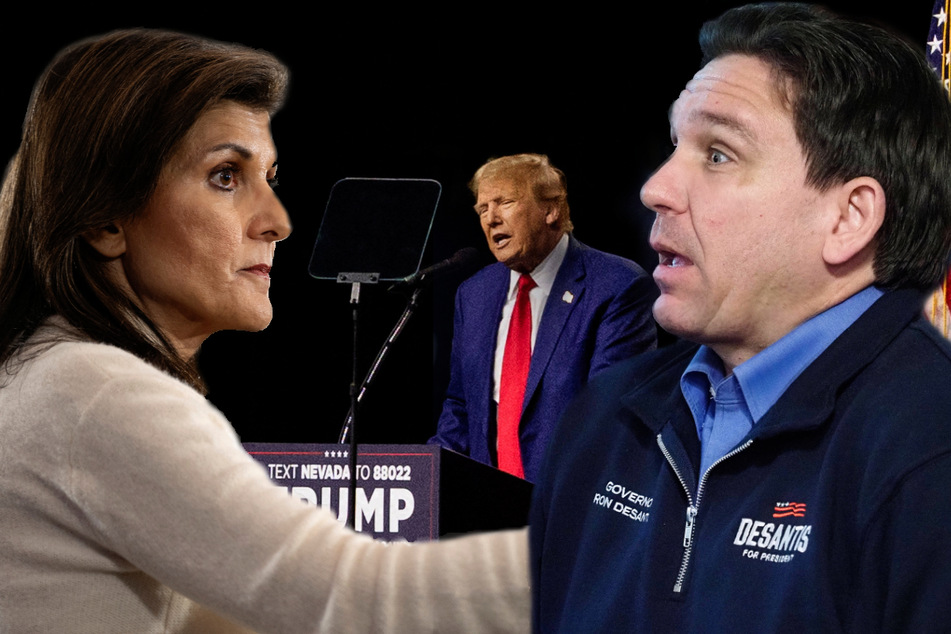Former UN ambassador Nikki Haley (l.) and Florida Governor Ron DeSantis (r.) criticized Republican presidential frontrunner Donald Trump at town hall events.