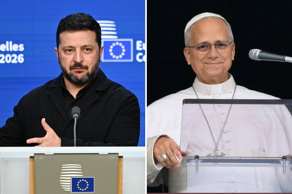 Pope Leo (r.) held a call with Ukraine's Volodymyr Zelensky on Monday, two days after he was discharged from the hospital.