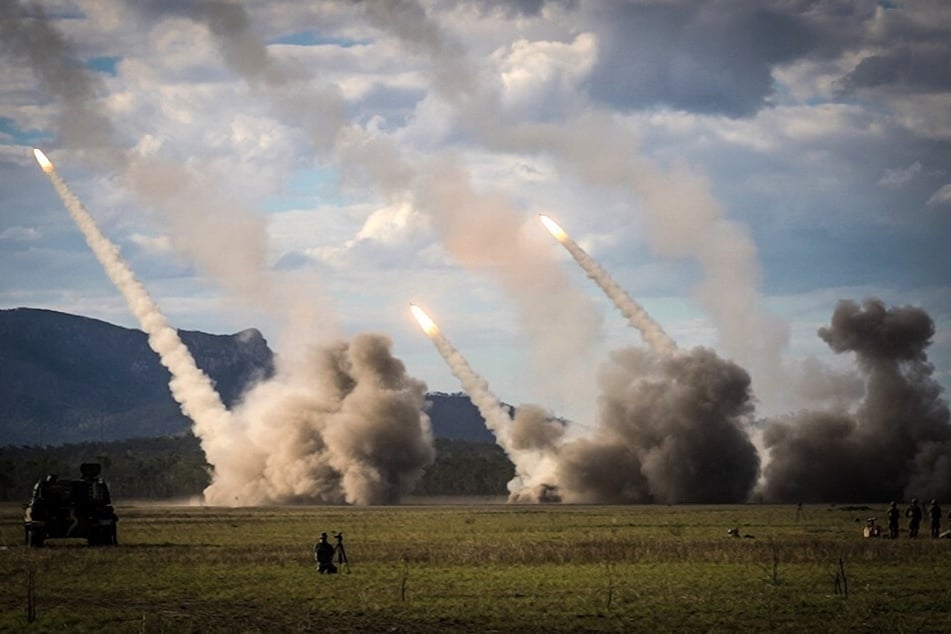 A missile is launched from a United States military HIMARS system during joint military drills at a firing range in northern Australia as part of Exercise Talisman Sabre, on July 22, 2023.