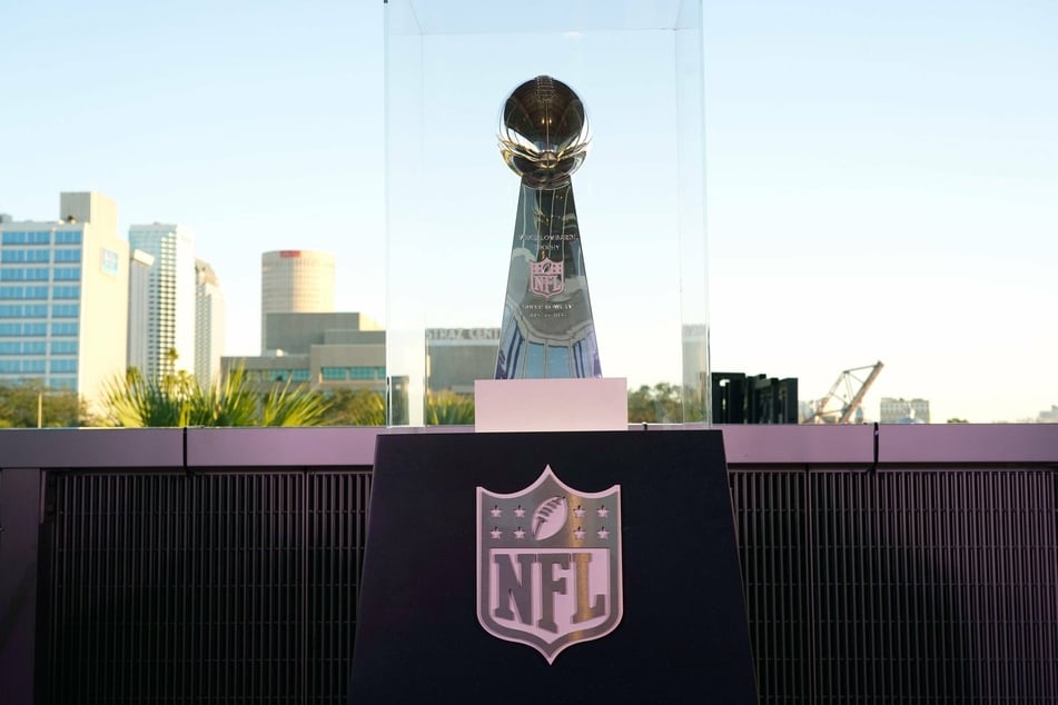 The Super Bowl LV Vince Lombardi Trophy on display on opening day of the Super Bowl Experience.