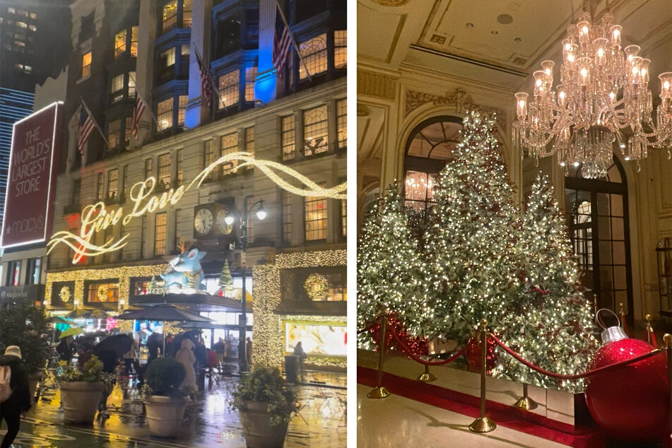 The holiday displays at Macy's (l.) and the Plaza Hotel (r.) are must-sees.