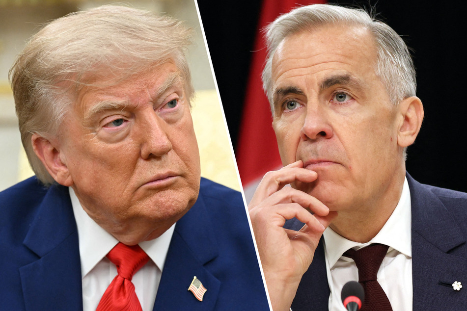 Canada's Prime Minister Mark Carney (r) said he's looking at "all options" after Trump threatened to impose 50% tariffs on many Canadian goods.