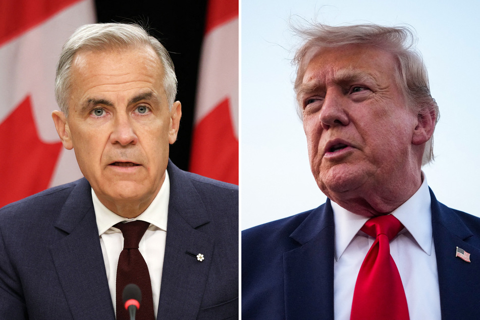 President Donald Trump (r) imposed a 50% tariff on various Canadian goods over claims Prime Minister Mark Carney's (l) government has been practicing "discriminatory treatment."