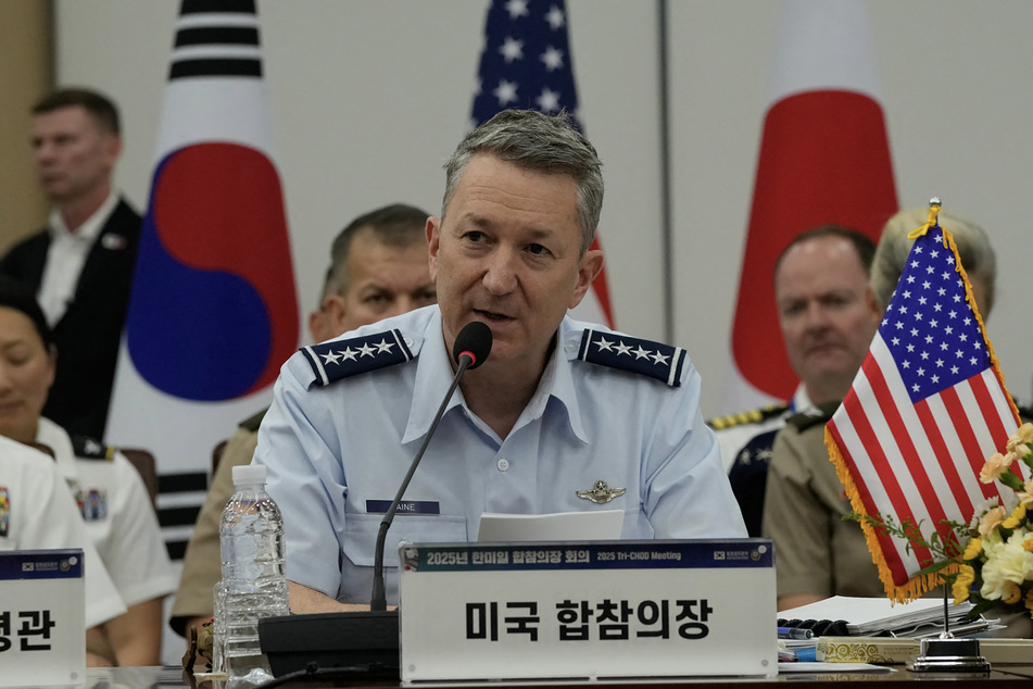 US Chairman of the Joint Chiefs of Staff Air Force Gen. Dan Caine speaks during the Trilateral Chiefs of Defense meeting on July 11, 2025.