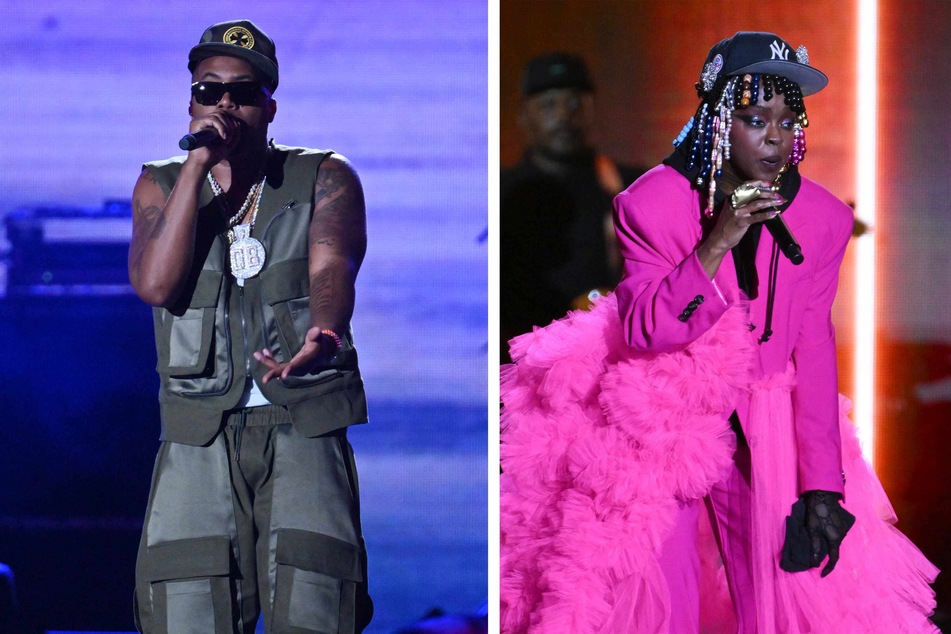 Nas (l.) and Lauryn Hill took the stage during the Hip-Hop 50 Live concert at Yankee Stadium.
