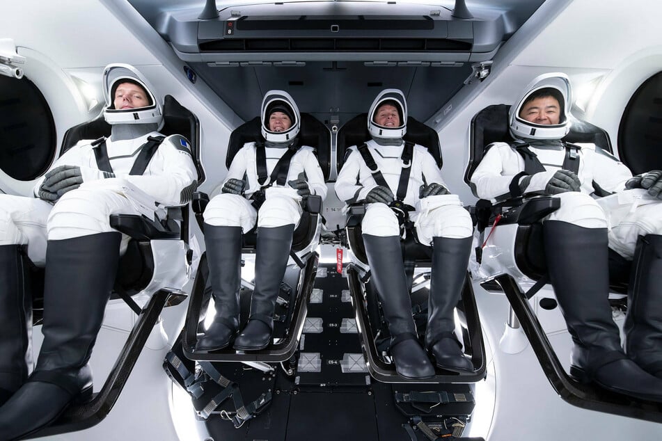 From left: Mission Specialist Thomas Pesquet of the European Space Agency; Pilot Megan McArthur of NASA; Commander Shane Kimbrough of NASA; and Mission Specialist Akihiko Hoshide of the Japan Aerospace Exploration Agency.