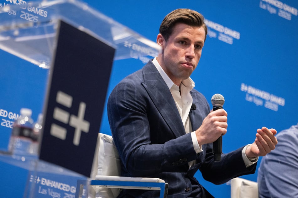 Max Martin, co-Founder and CEO of Enhanced, speaks during a press conference ahead of the Enhanced Games at Resorts World in Las Vegas, Nevada, on Saturday.