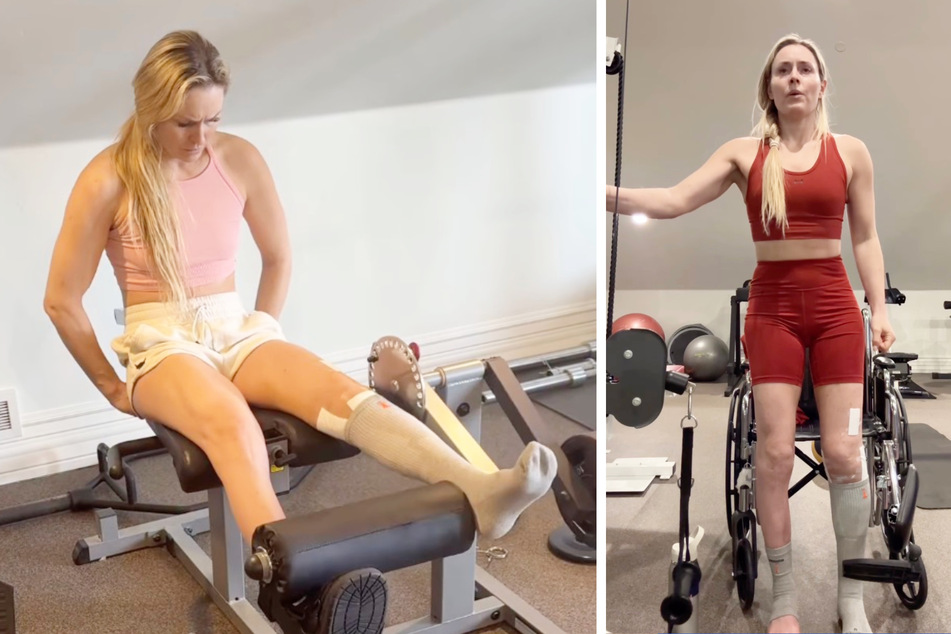 Although she's still in a wheelchair, alpine skiing star Lindsey Vonn has resumed training less than a month after her horror fall at the Winter Olympics.