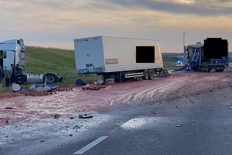 Trucks collision leaves British road looking like the set of a horror movie