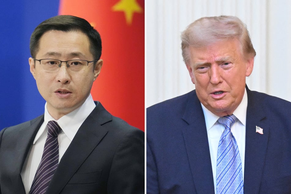 Chinese Foreign Ministry spokesperson Lin Jian (l) accused President Donald Trump (r) of making up "pure fabrications" about 2020 election interference.