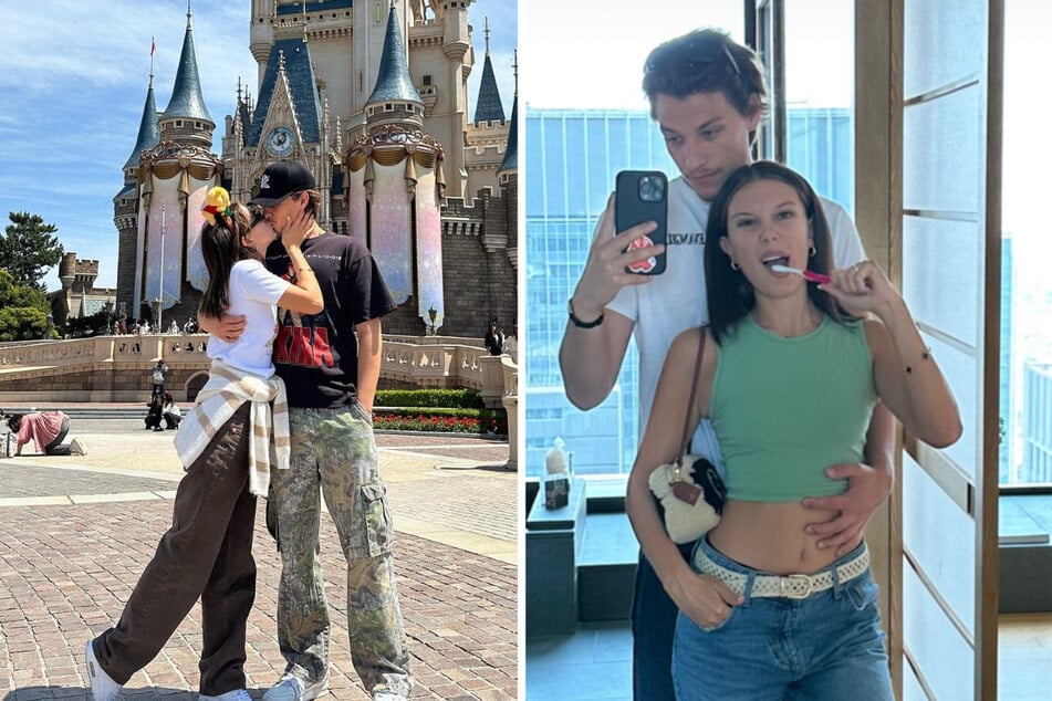 Millie Bobby Brown (r) got cozy with her fiancé, Jake Bongiovi, in a new snap shared on Saturday.