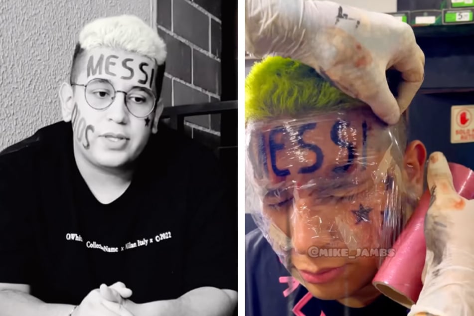 An influencer regrets his decision to get Lionel Messi's name tattooed on his face.