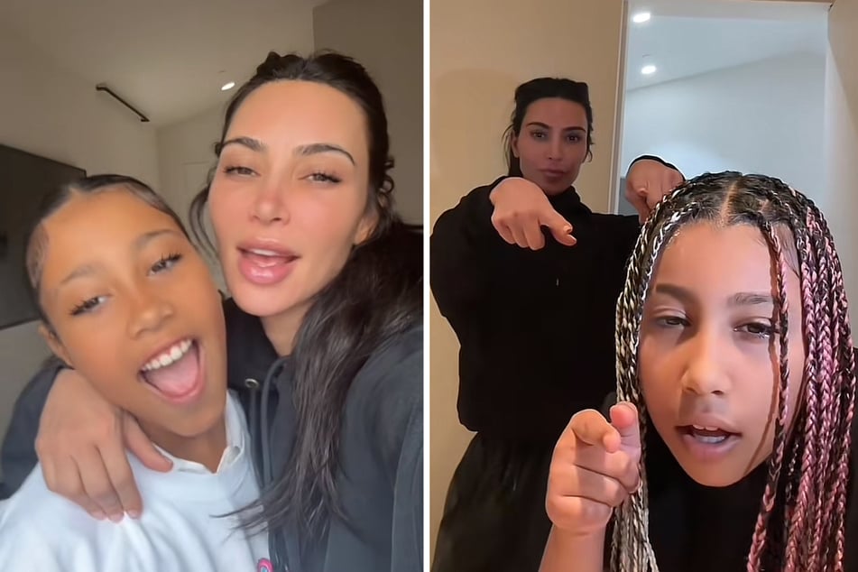 North West (l) is reportedly no longer interested in making TikToks with mom Kim Kardashian (c).