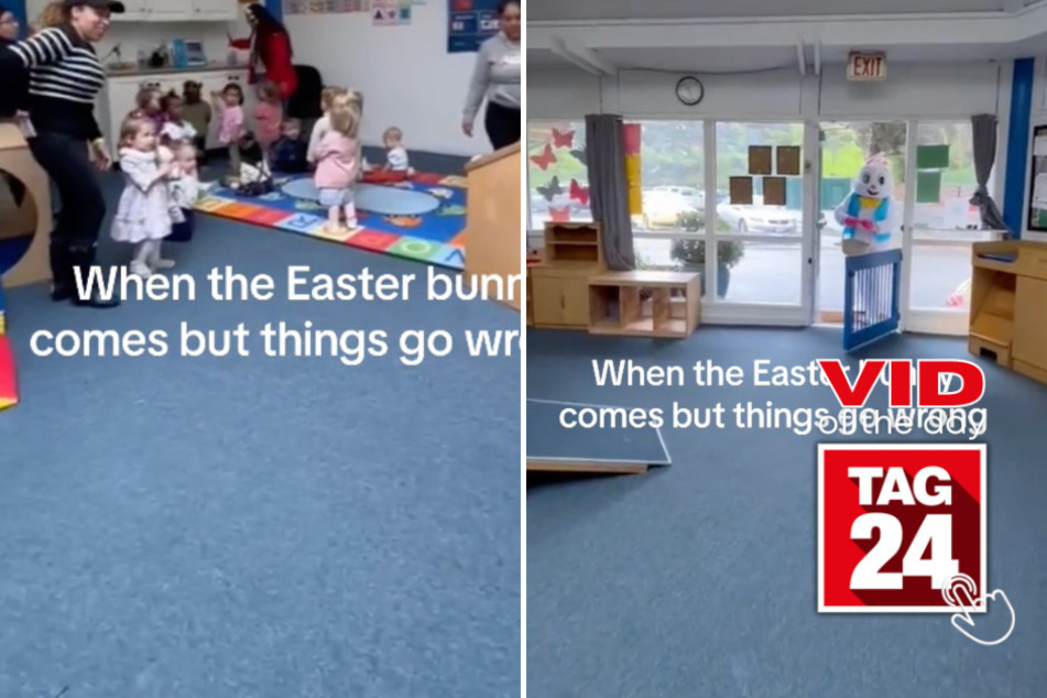 Viral Video of the Day for April 1, 2024: Easter Bunny takes a tumble during kids' school surprise!